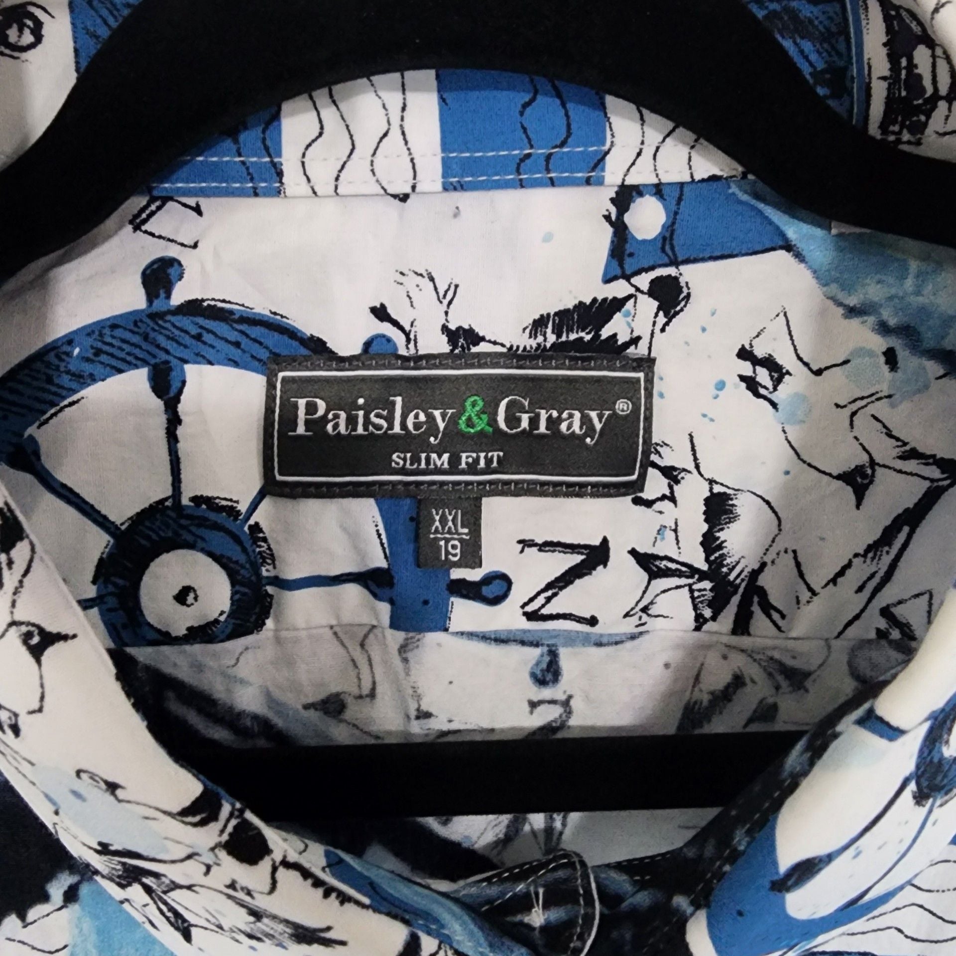 Paisley & Gray Slim Fit Nautical Whale & Lighthouse Print Shirt, Size XXL 5
