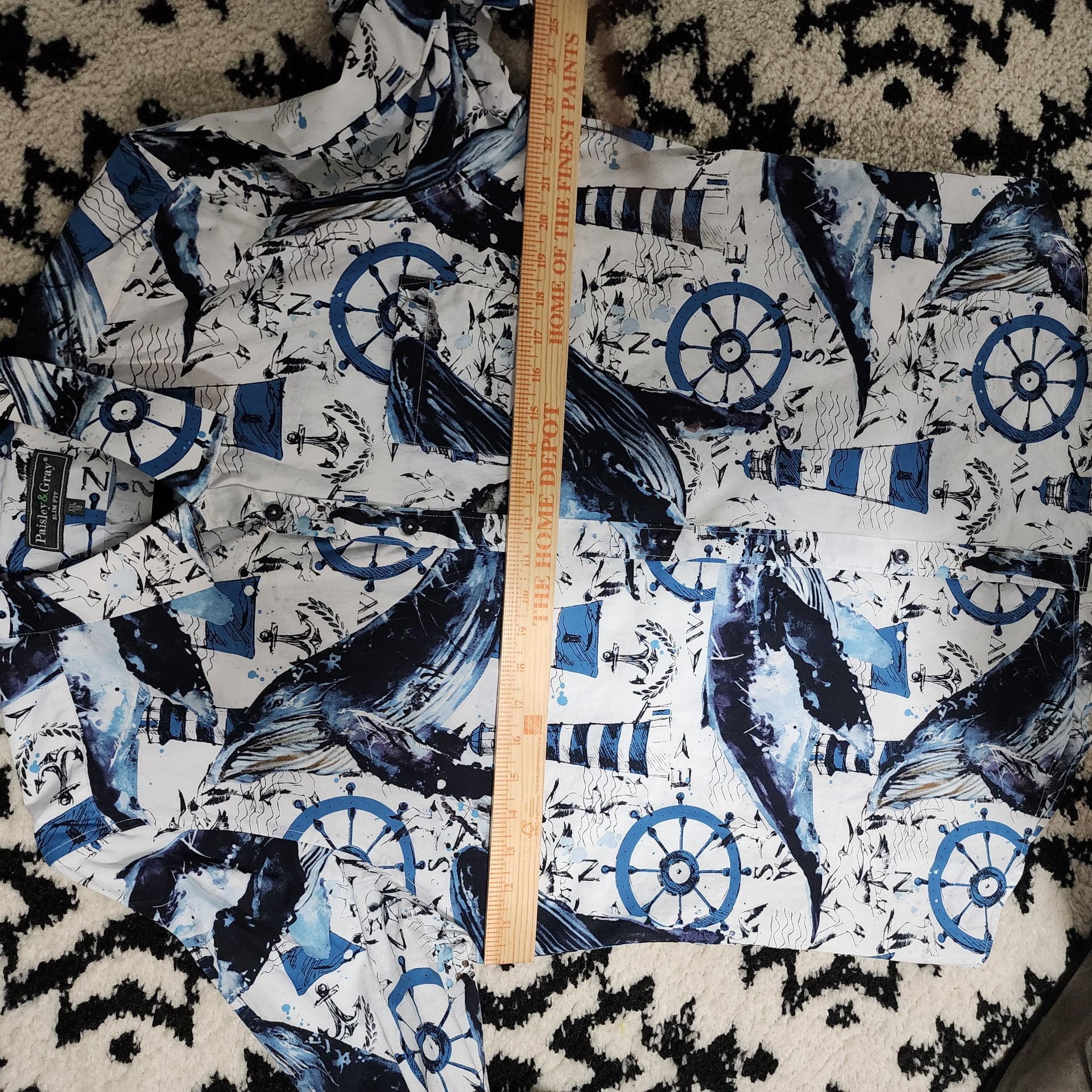 Paisley & Gray Slim Fit Nautical Whale & Lighthouse Print Shirt, Size XXL 7