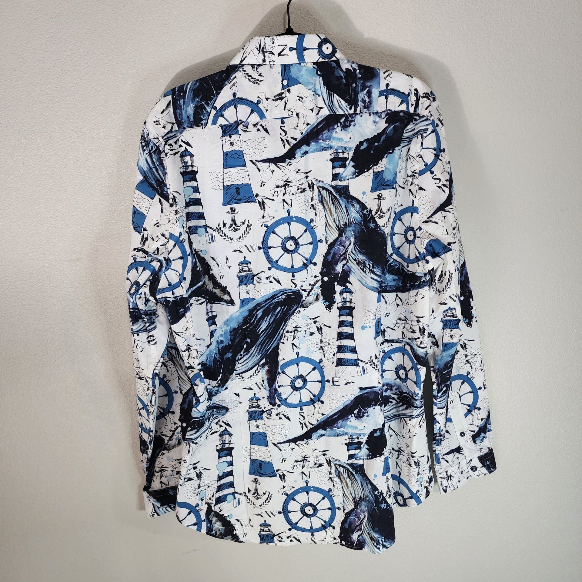 Paisley & Gray Slim Fit Nautical Whale & Lighthouse Print Shirt, Size XXL 8