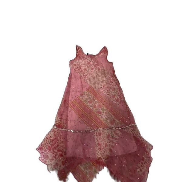 Vintage Zoey Pink Patchwork Paisley Sequin Hanky Hem Dress