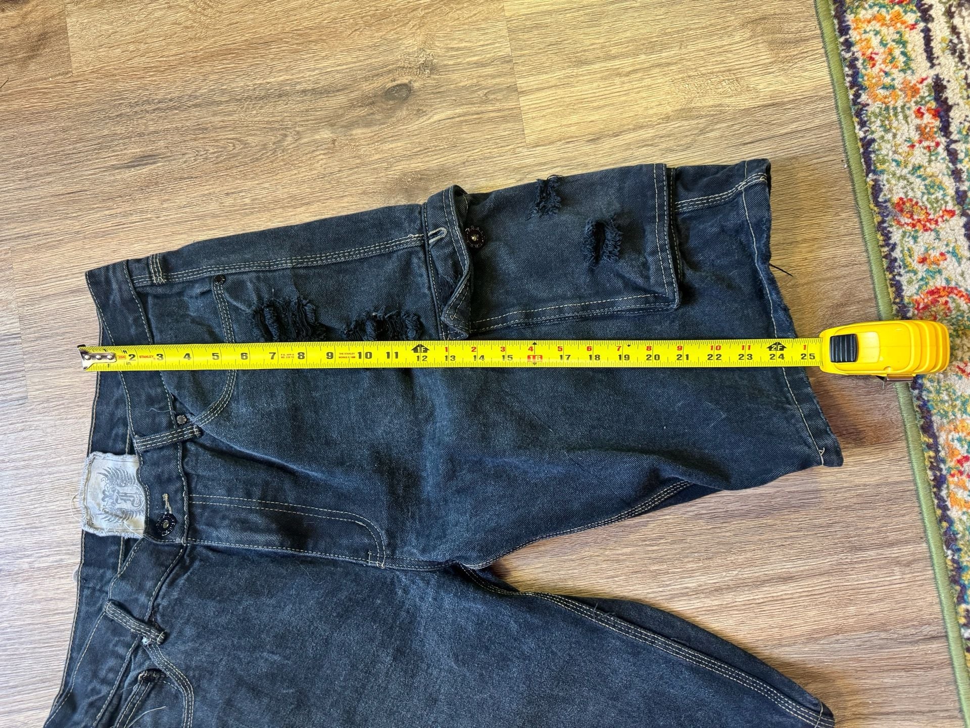 F.U.S.A.I. Distressed Black Denim Cargo Jorts 8