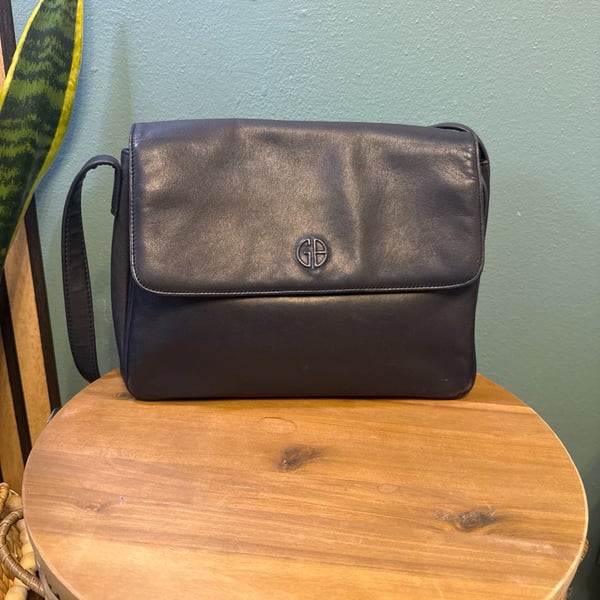 Giani Bernini Navy Blue Leather Triple Gusset Crossbody Bag