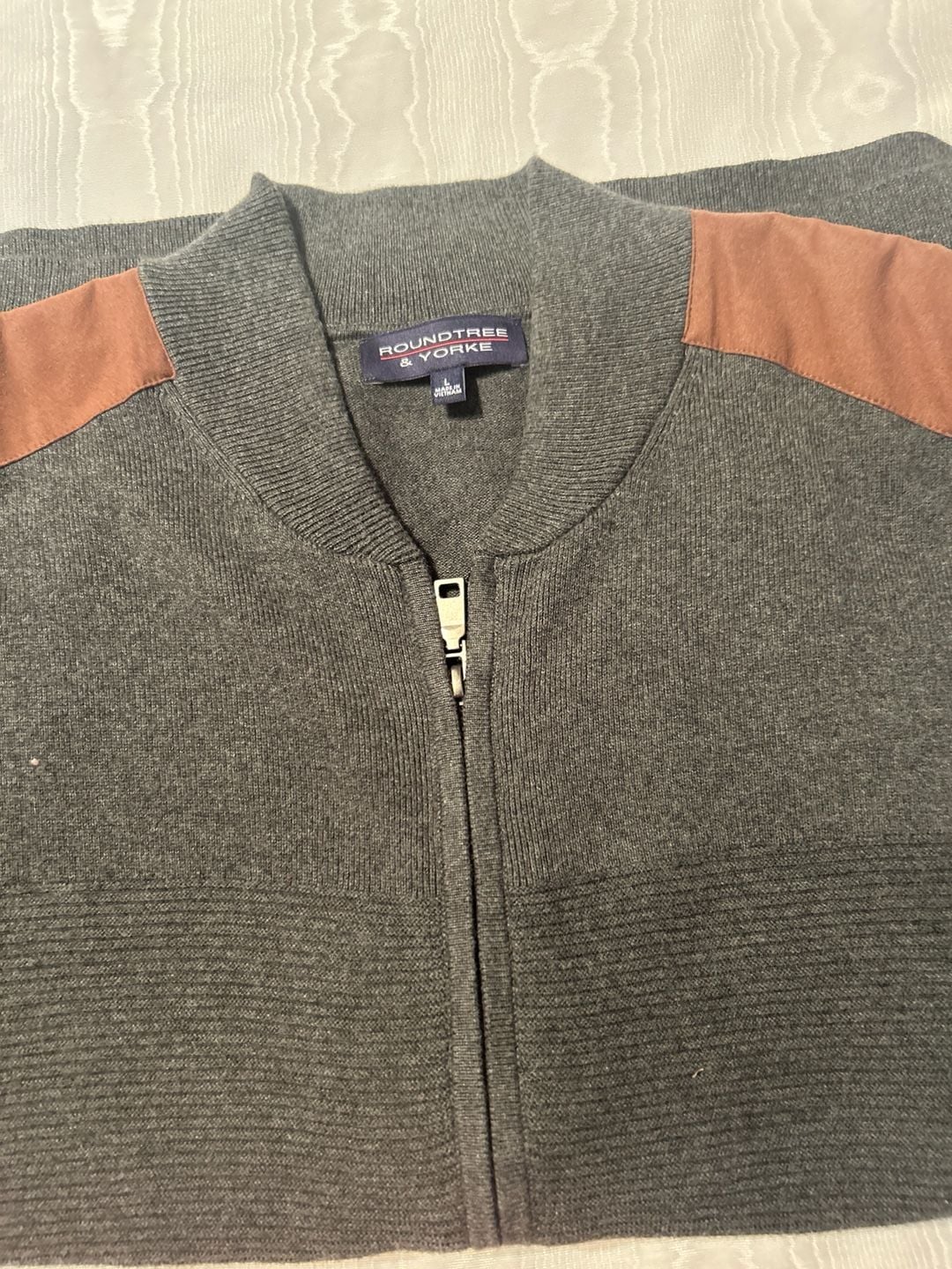 Roundtree & Yorke L Sleeveless Sweater Vest Full Zip Knit Gray Pockets Cotton 1