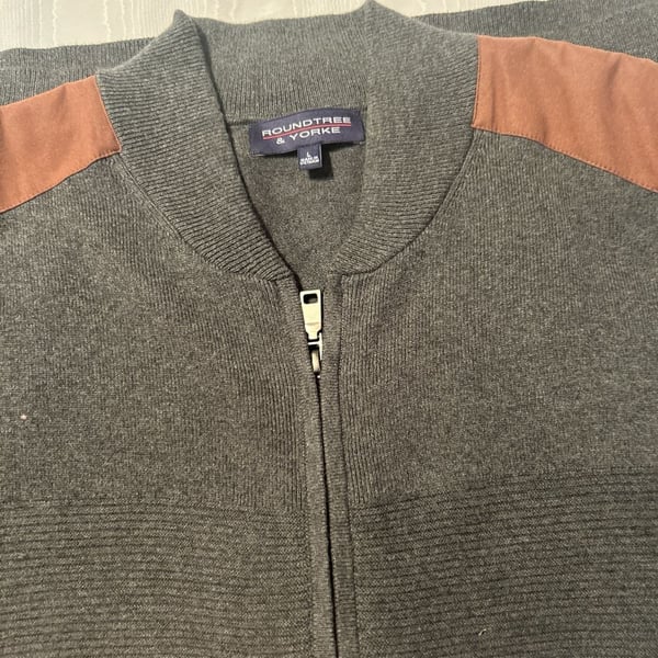 Roundtree & Yorke L Sleeveless Sweater Vest Full Zip Knit Gray Pockets Cotton