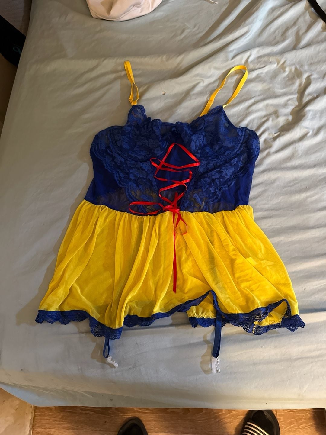 Avidlove Women's Snow White Cosplay Lingerie Lace Babydoll Chemise with Garter Straps 1