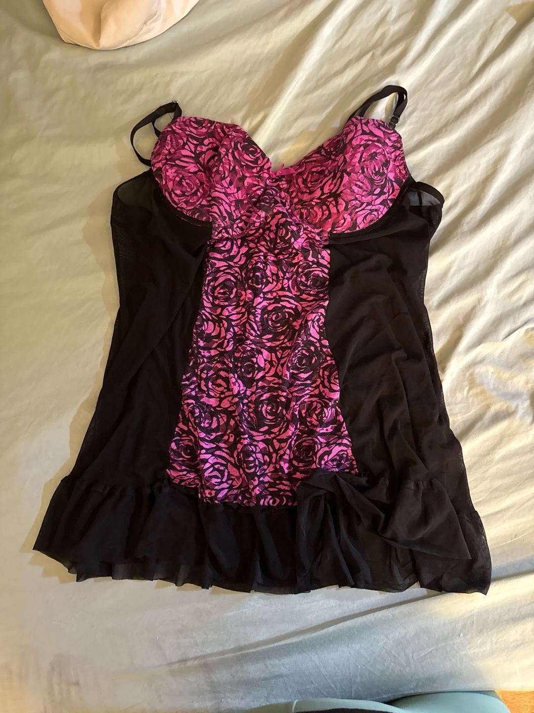 Just Sexy Pink Rose Mesh Babydoll Lingerie Chemise 1