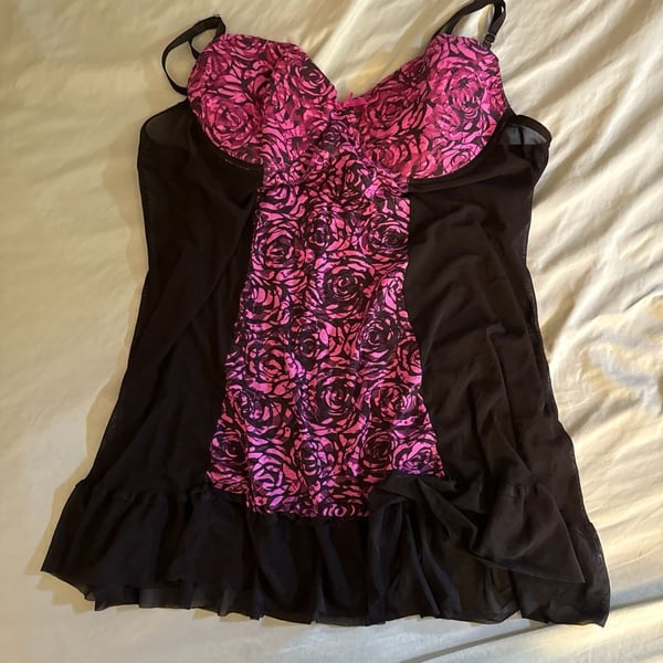 Just Sexy Pink Rose Mesh Babydoll Lingerie Chemise