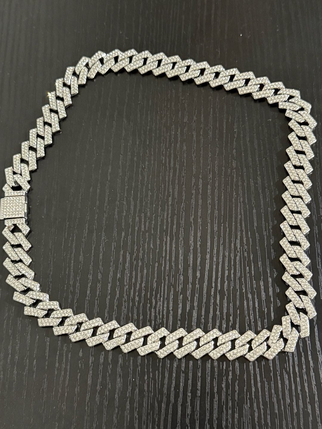 22 inch Silver Iced Out Prong Cuban Link Chain Necklace with Rhinestones 2