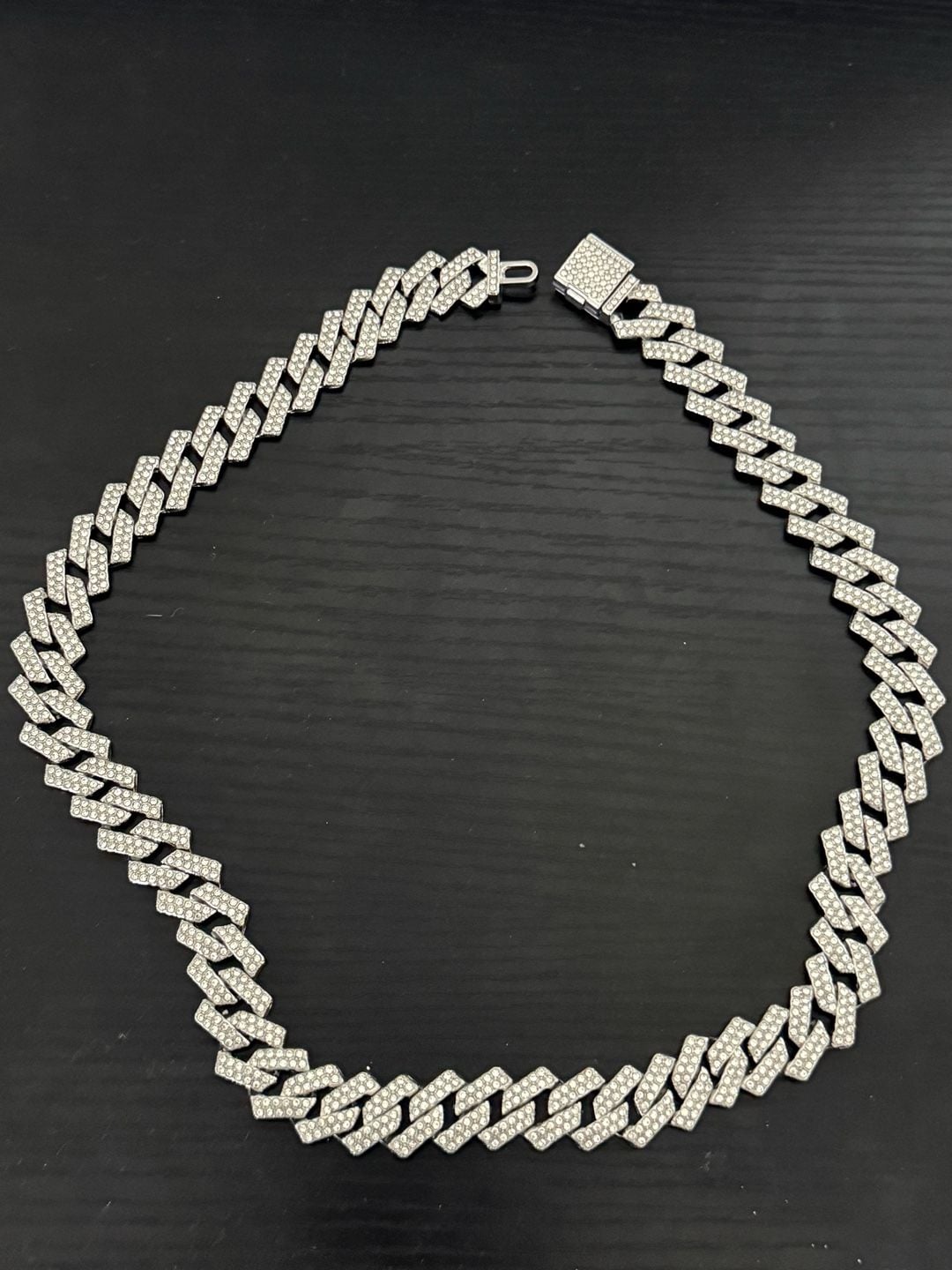 22 inch Silver Iced Out Prong Cuban Link Chain Necklace with Rhinestones 3