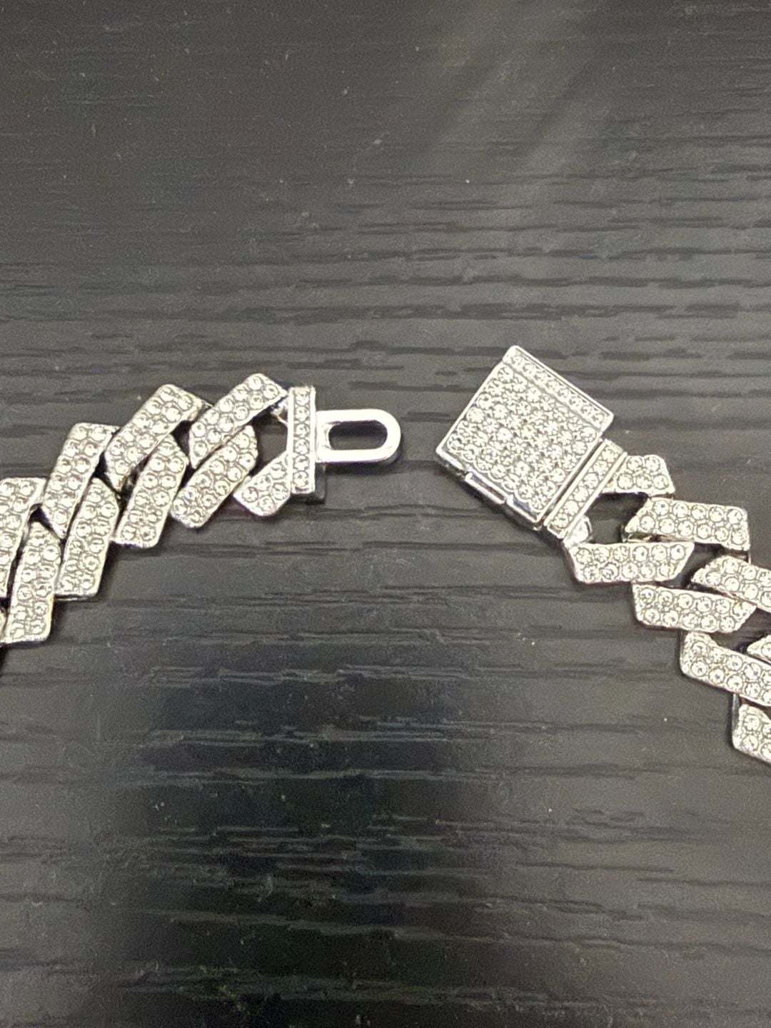 22 inch Silver Iced Out Prong Cuban Link Chain Necklace with Rhinestones 4