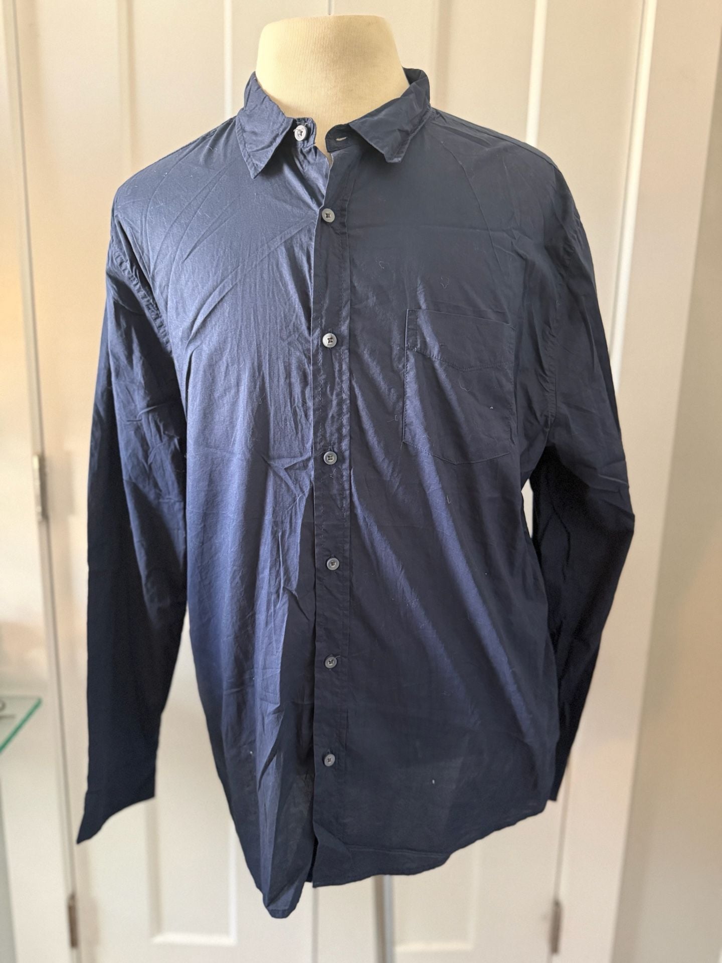 Saks Fifth Avenue Men's Navy Blue Long Sleeve Cotton Button Down Shirt 2