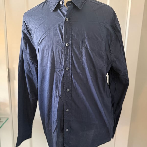 Saks Fifth Avenue Men's Navy Blue Long Sleeve Cotton Button Down Shirt