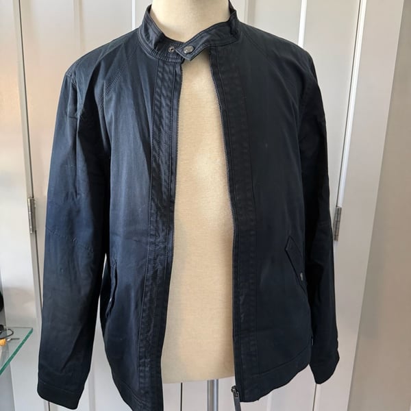 Zara Man Navy Blue Cafe Racer Harringto n Jacket. NOTE: tear in liner in one arm