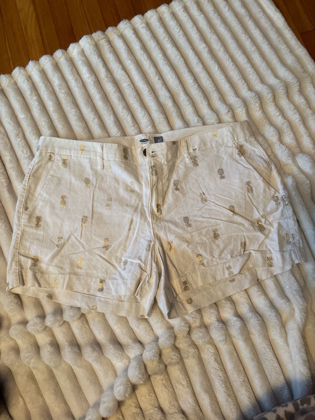 Old Navy White Gold Pineapple Linen-Blend Shorts Size 12 1