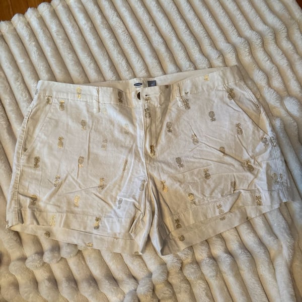 Old Navy White Gold Pineapple Linen-Blend Shorts Size 12