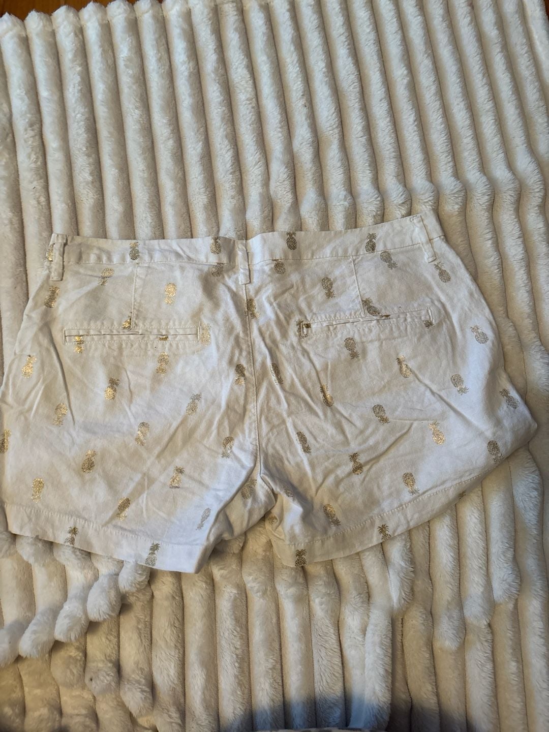 Old Navy White Gold Pineapple Linen-Blend Shorts Size 12 2