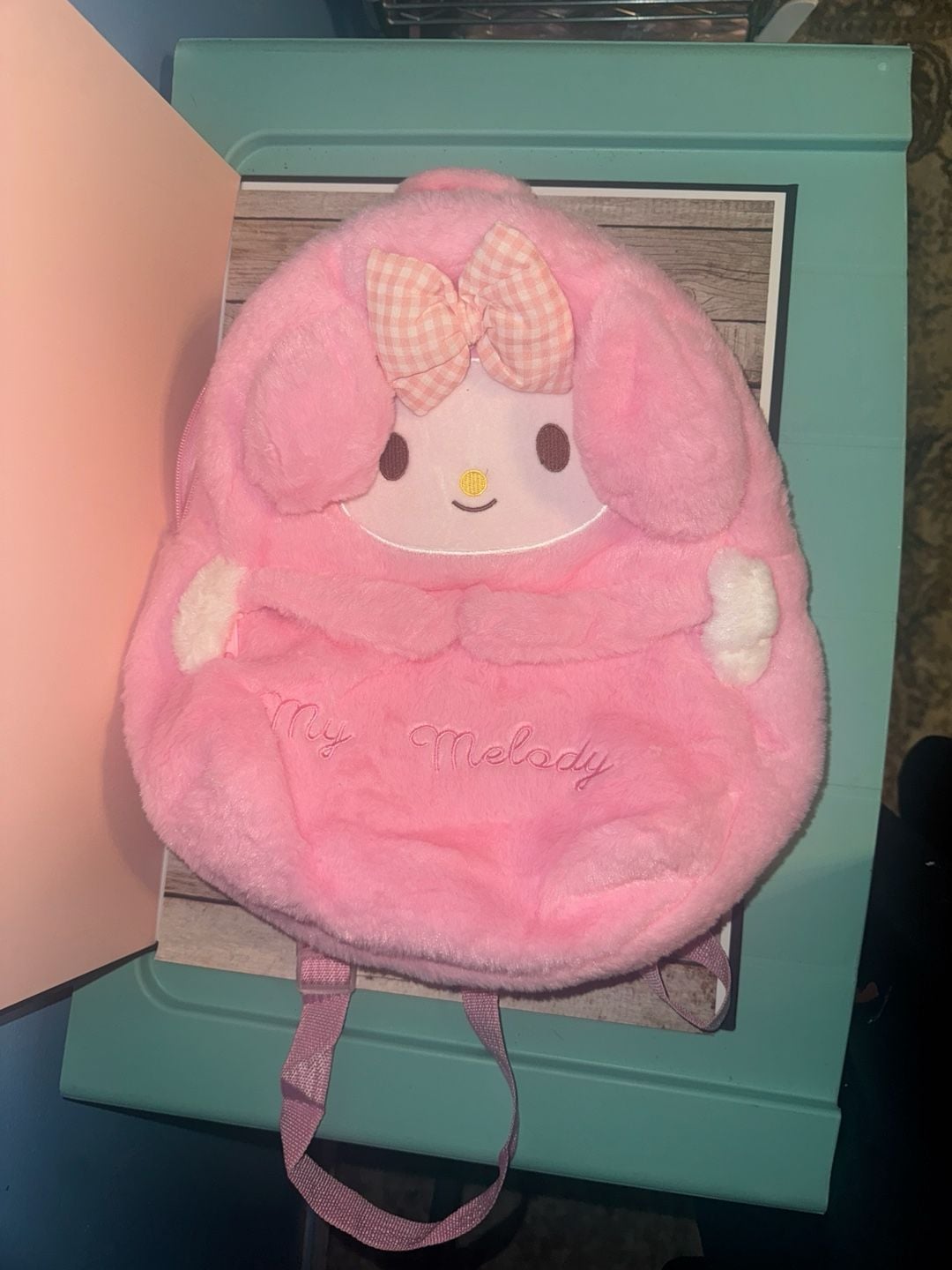 Sanrio My Melody Pink Plush Backpack with Gingham Bow 2