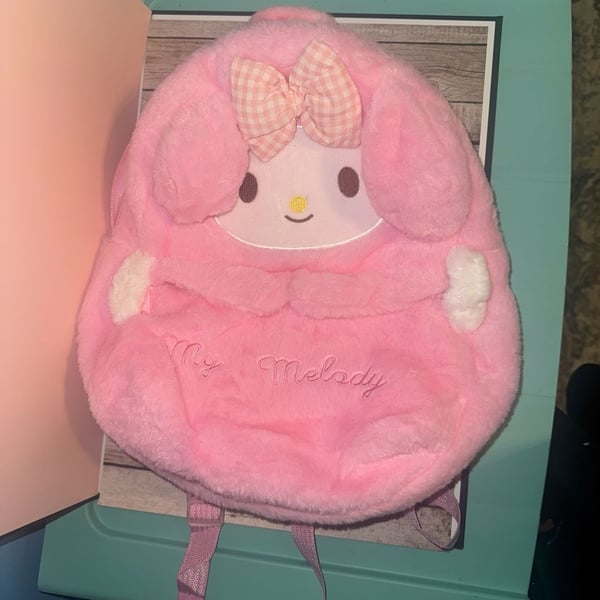 Sanrio My Melody Pink Plush Backpack with Gingham Bow
