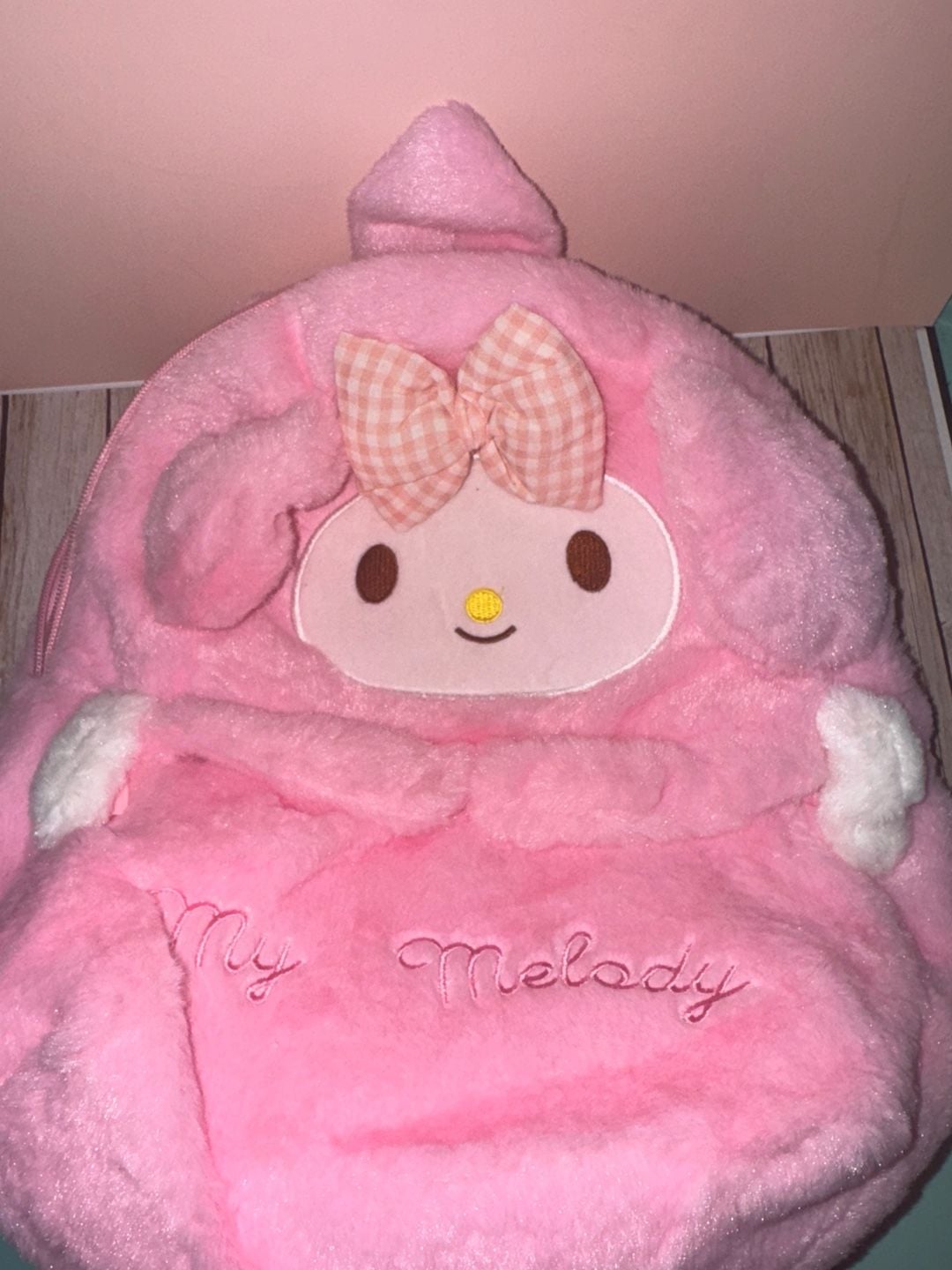 Sanrio My Melody Pink Plush Backpack with Gingham Bow 5