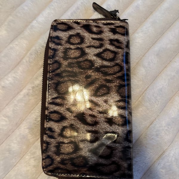 Icing  Leopard Print Glossy Zip-Around Wallet