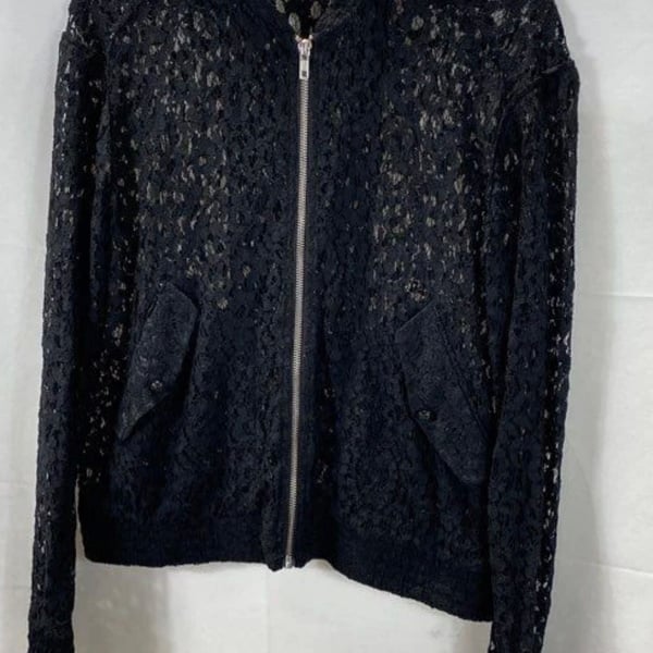 The Kooples Black Guipure Lace Bomber Jacket