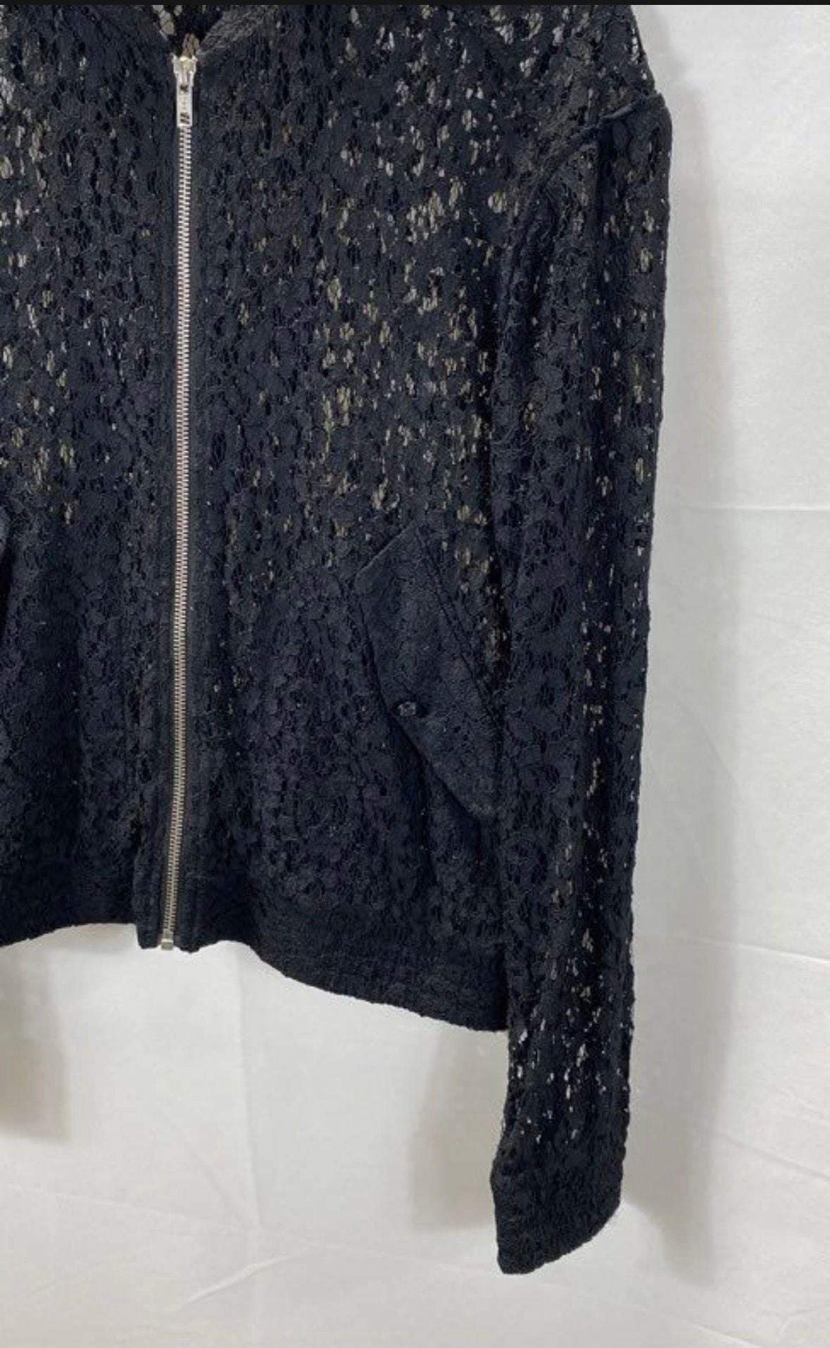 The Kooples Black Guipure Lace Bomber Jacket 6