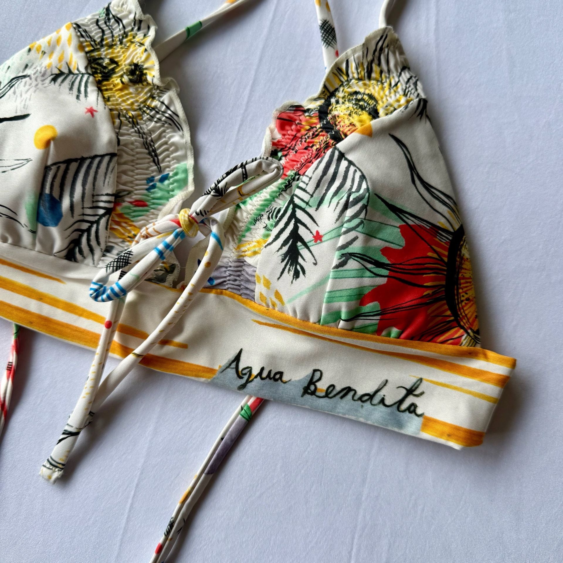 Agua Bendita Sun and Palm Tree Print Scalloped Triangle Bikini Top 2