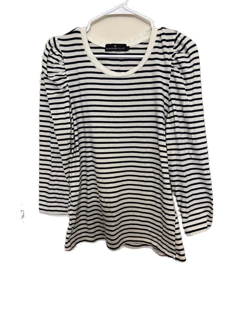 Pomander Place Striped Puff Sleeve Long Sleeve Top, Size L 2