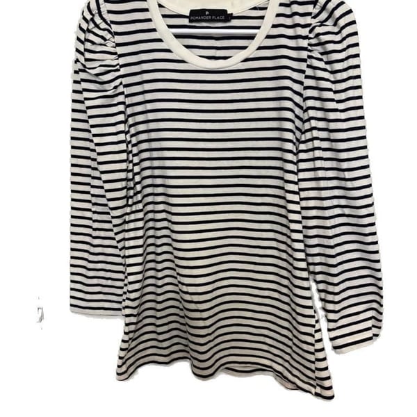 Pomander Place Striped Puff Sleeve Long Sleeve Top, Size L