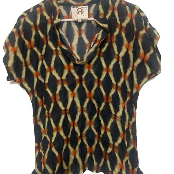 Figue Diamond Ikat Print Short Sleeve V-Neck Blouse Size XS