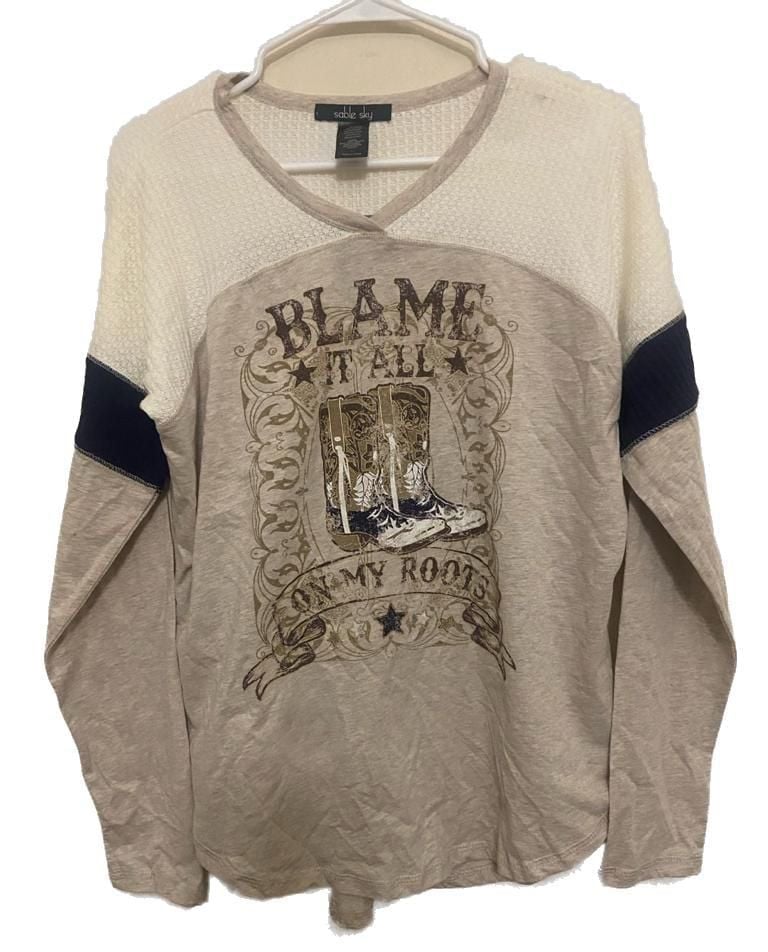 Sable Sky Blame It All On My Roots Graphic Long Sleeve Top Size L 2