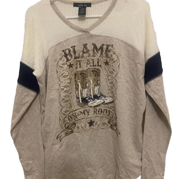 Sable Sky Blame It All On My Roots Graphic Long Sleeve Top Size L