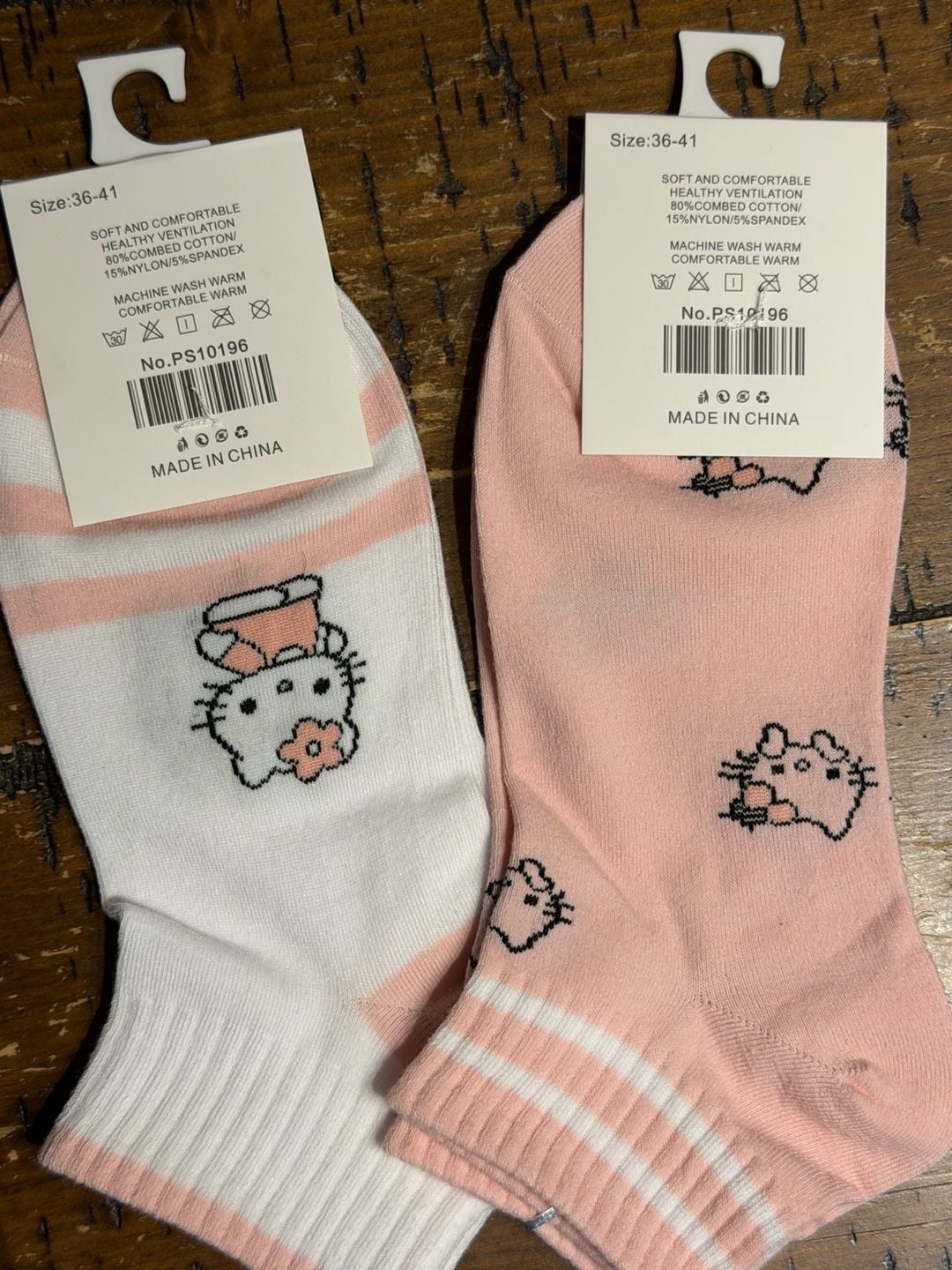 Fashion Socks Hello Kitty Style Pink and White Ankle Socks Size 36-41 2 Pairs 2