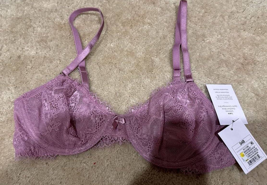 Auden Lace Unlined Comfort Wire Demi Coverage Bra, Purple, Size 34B
C7 1