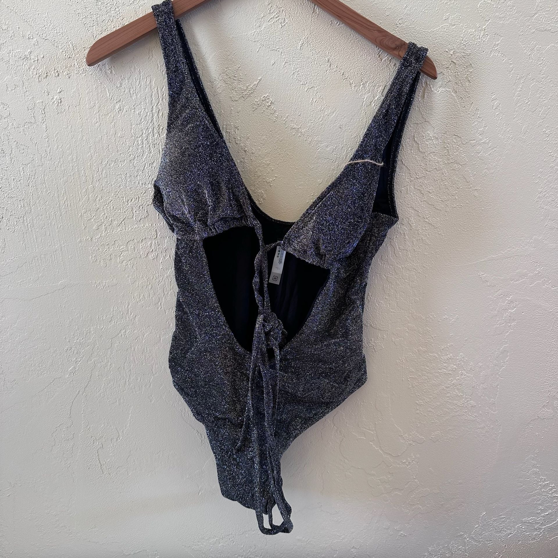 Berlook Metallic Cutout Tie-Front One-Piece Swimsuit Size L 2