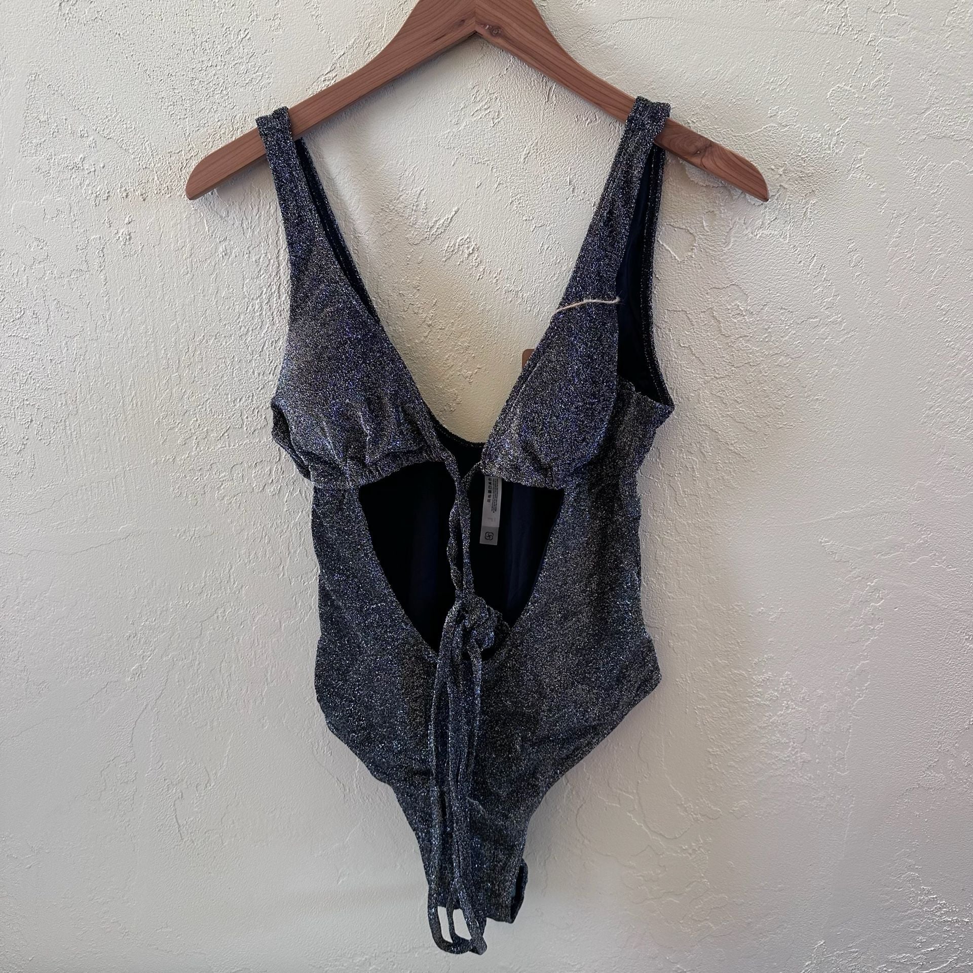 Berlook Metallic Cutout Tie-Front One-Piece Swimsuit Size L 3