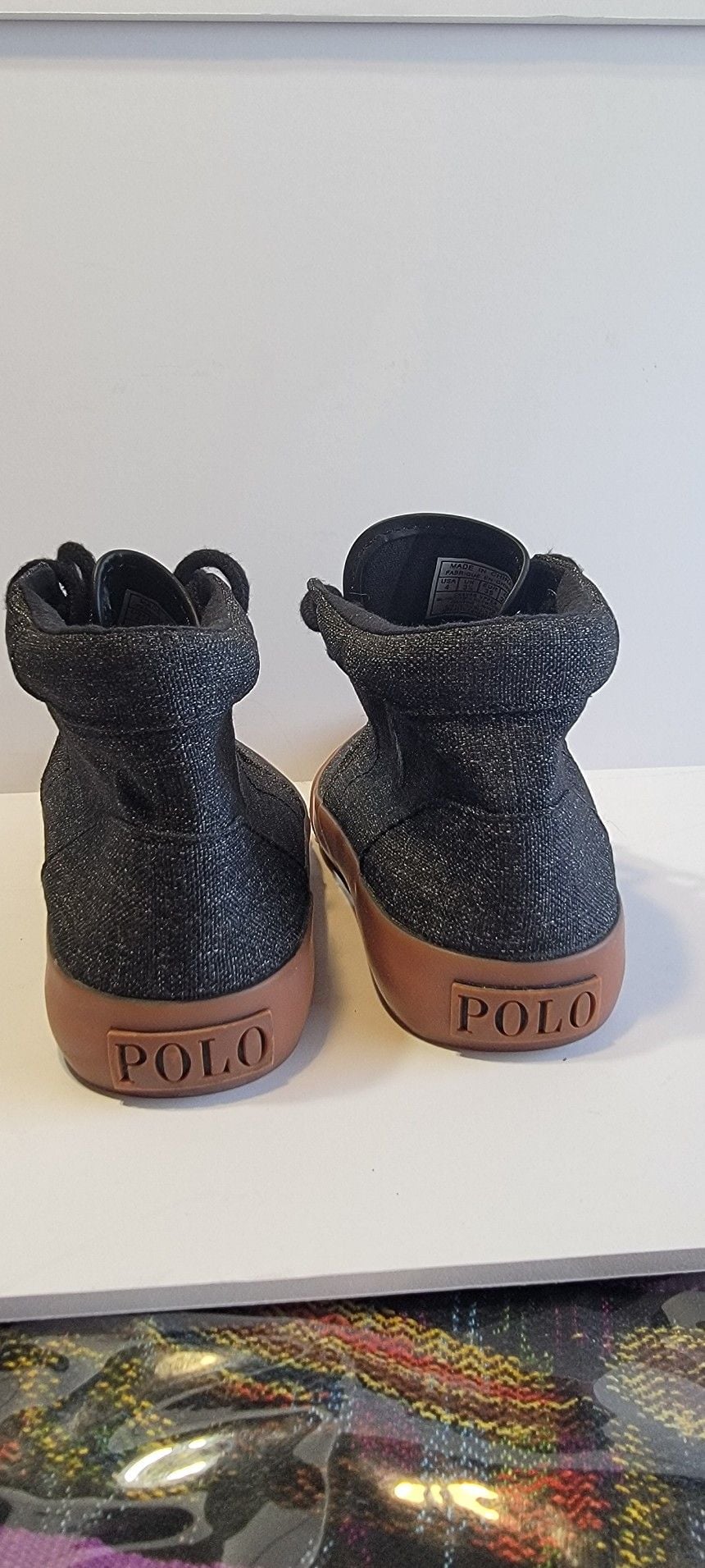 Polo Ralph Lauren Faxon Mid Black Canvas Gum Sole Sneakers 12