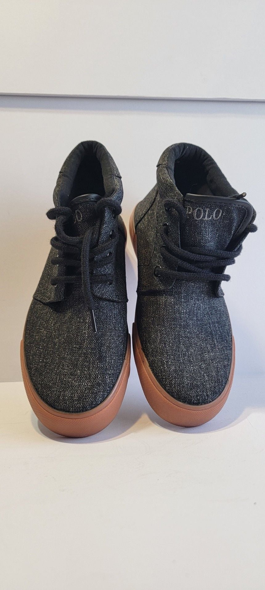 Polo Ralph Lauren Faxon Mid Black Canvas Gum Sole Sneakers 17