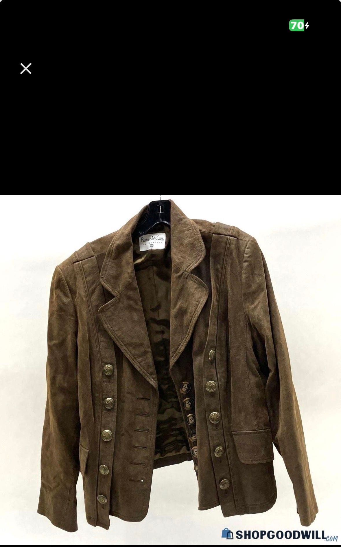 Pamela McCoy Collections Brown Genuine Leather Suede Military Style Jacket Size S 2
