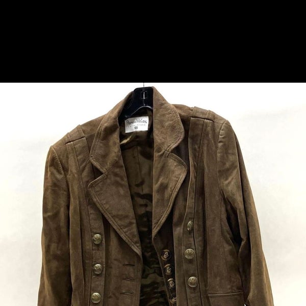 Pamela McCoy Collections Brown Genuine Leather Suede Military Style Jacket Size S
