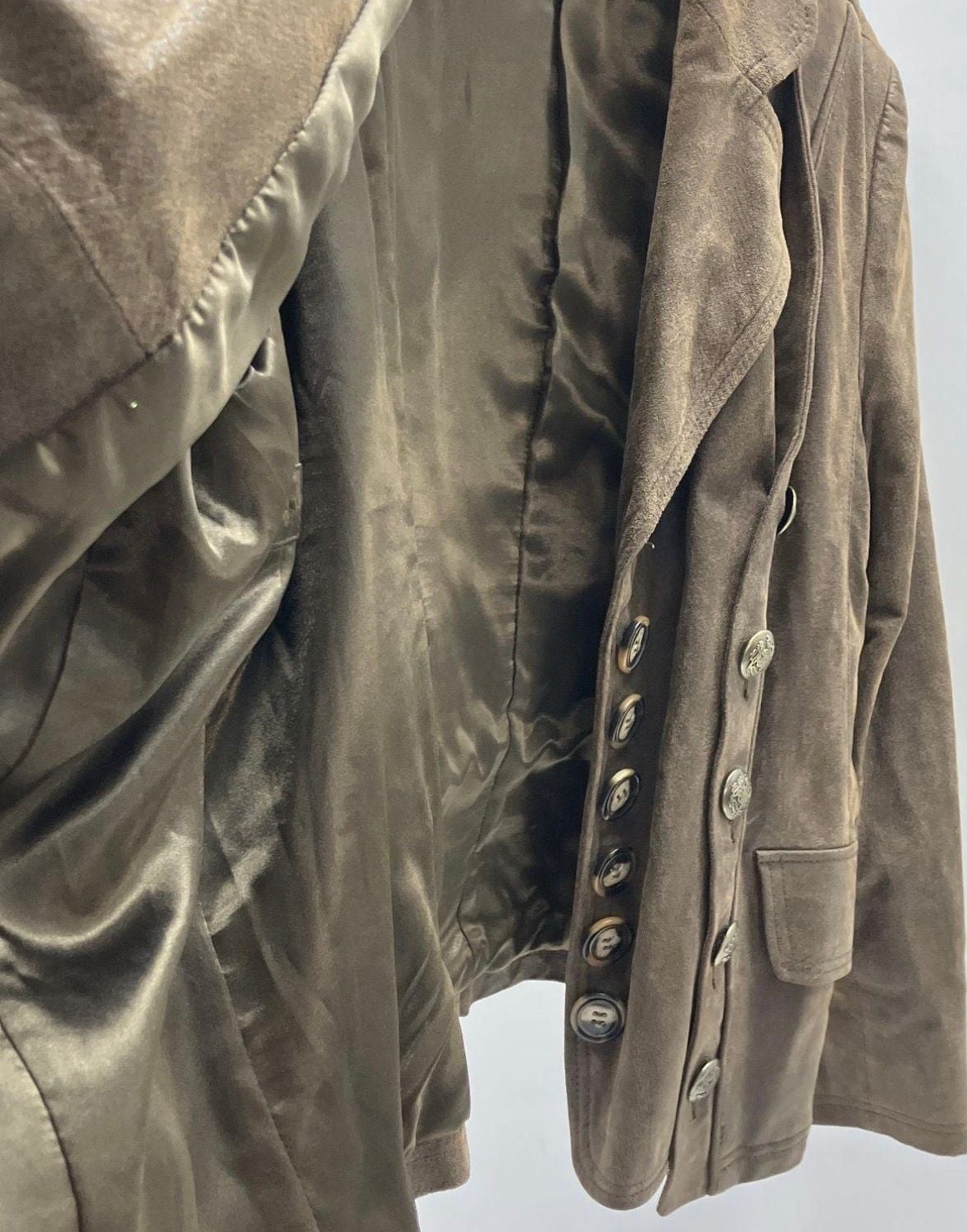 Pamela McCoy Collections Brown Genuine Leather Suede Military Style Jacket Size S 3
