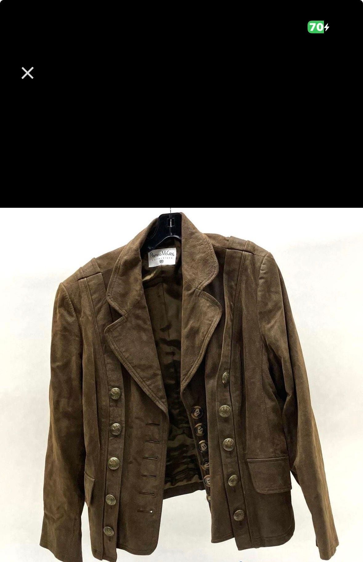 Pamela McCoy Collections Brown Genuine Leather Suede Military Style Jacket Size S 4