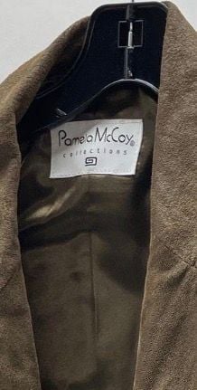 Pamela McCoy Collections Brown Genuine Leather Suede Military Style Jacket Size S 6