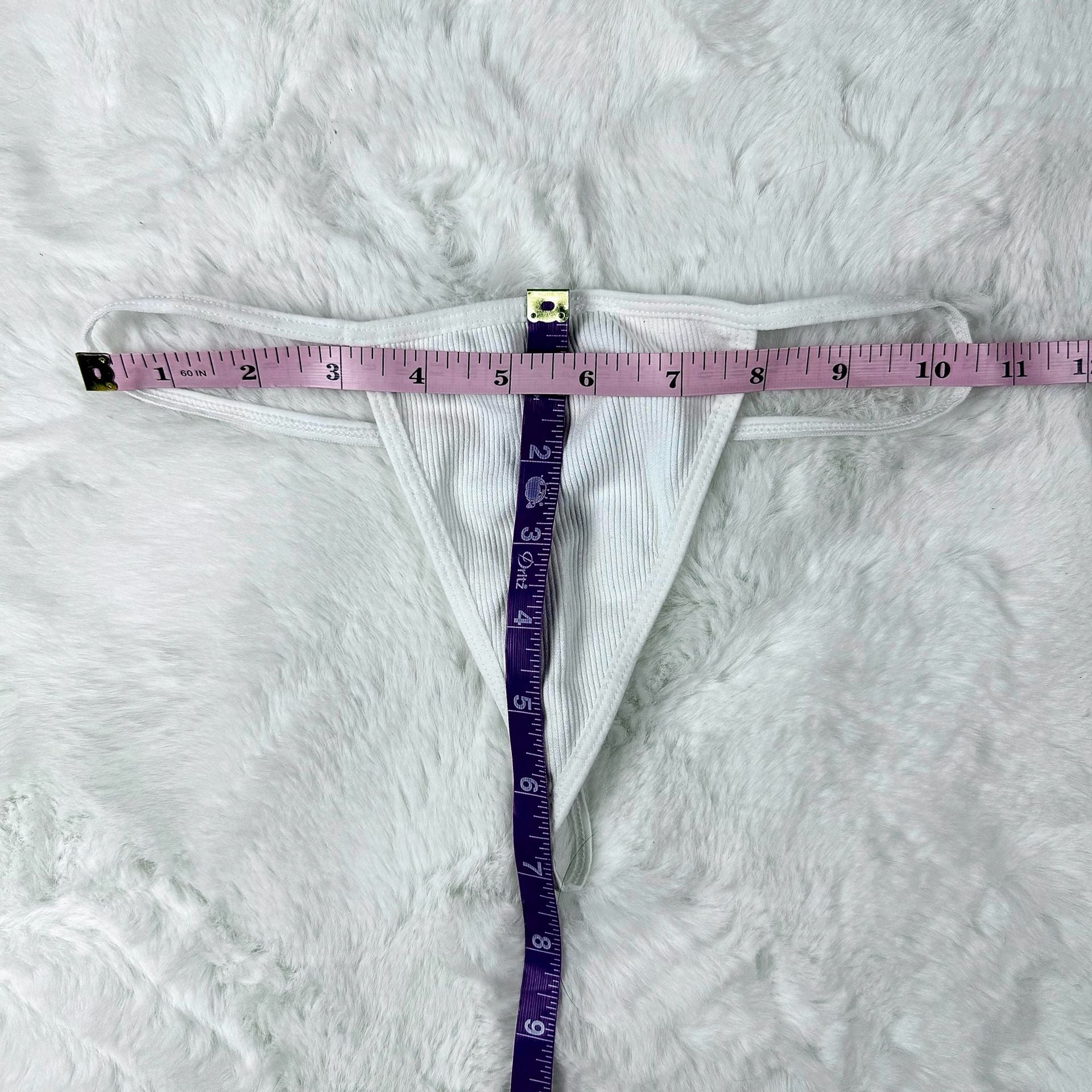 Heart Charm White Ribbed G-String 🤍 1