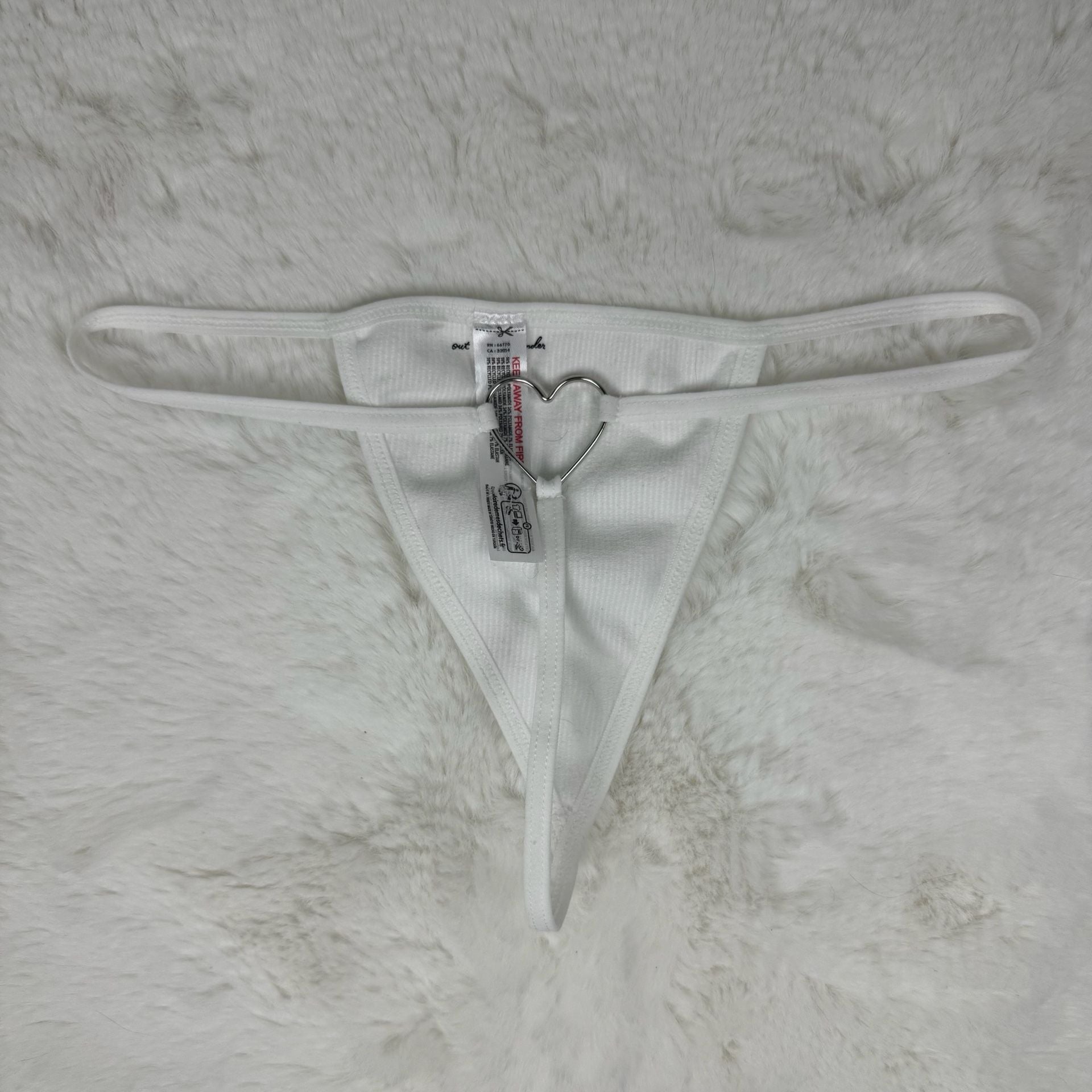 Heart Charm White Ribbed G-String 🤍 2
