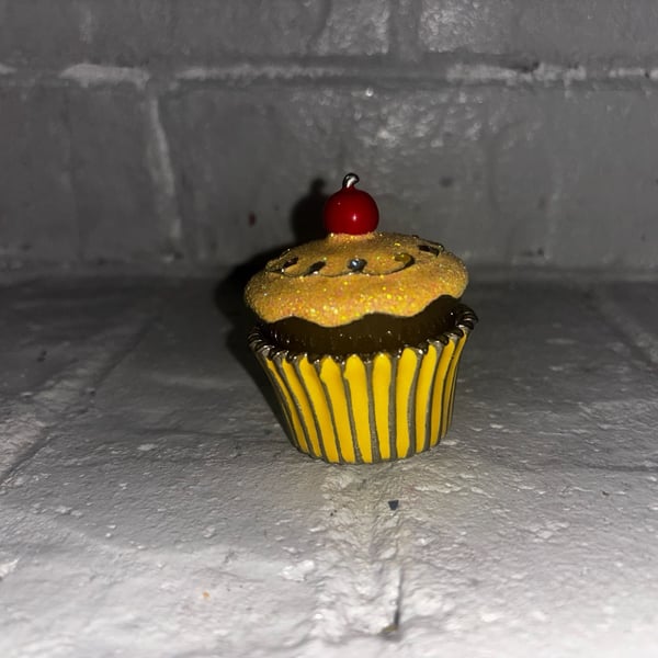 Hobby Lobby Enameled Cupcake Trinket Box with Magnetic Closure and Red Cherry