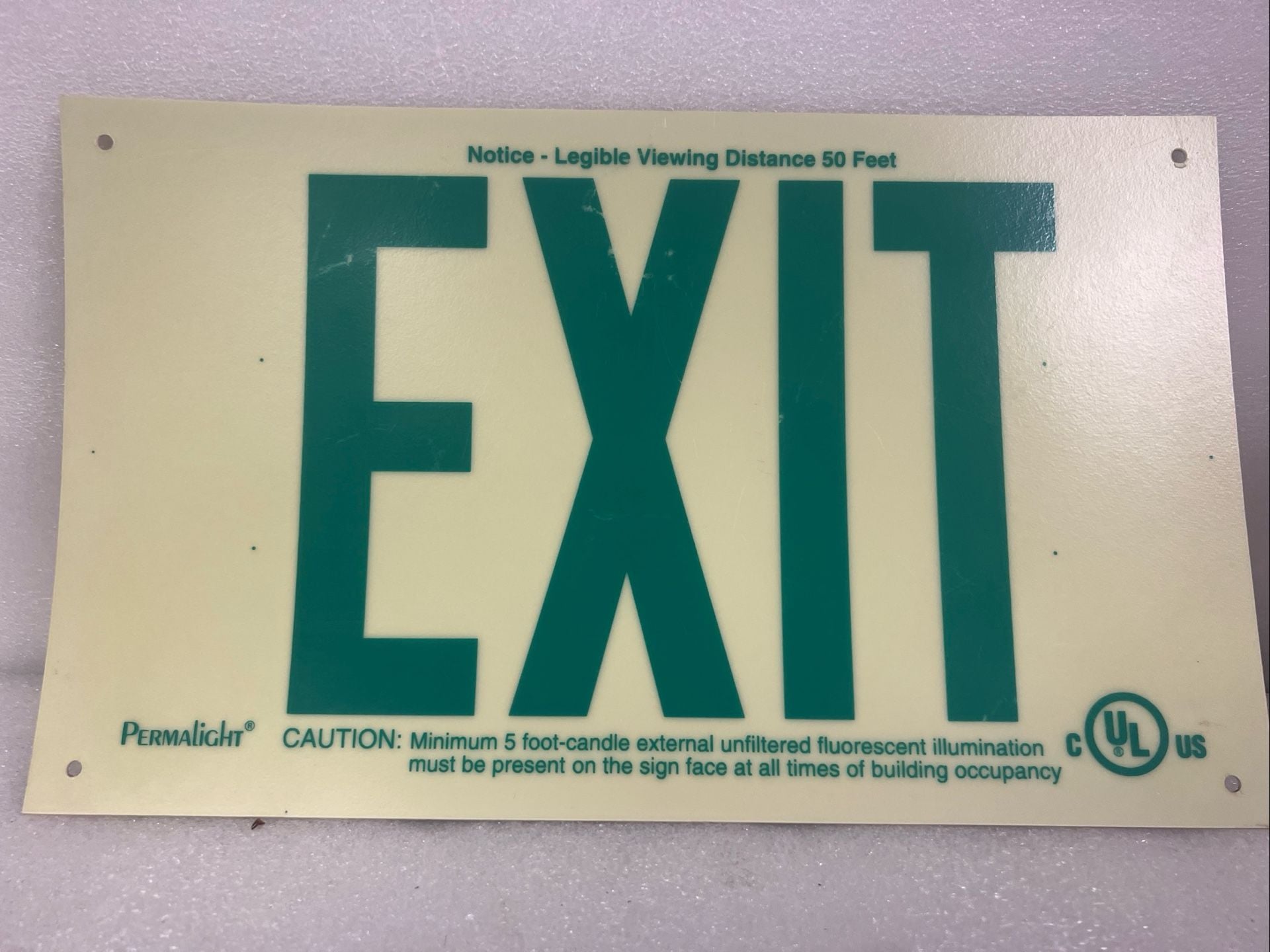 American PERMALIGHT UL924/RG Photoluminescent Green Exit Sign 50ft Viewing Distance 1