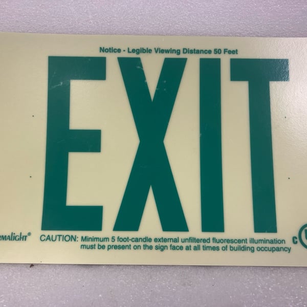 American PERMALIGHT UL924/RG Photoluminescent Green Exit Sign 50ft Viewing Distance