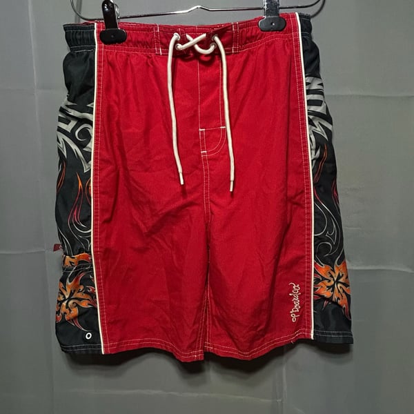 Ocean Pacific OP Red Board Shorts with Tribal Flame Side Panels