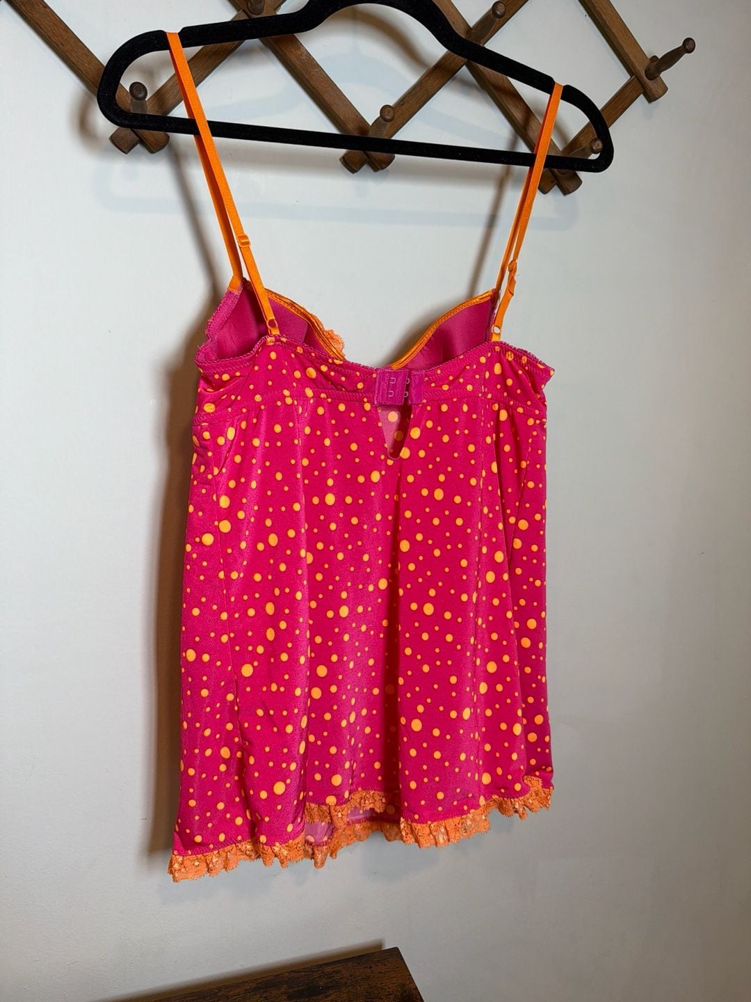 Victoria's Secret Sexy Little Things Pink Orange Polka Dot Lace Ruffle Babydoll Top 34B 6